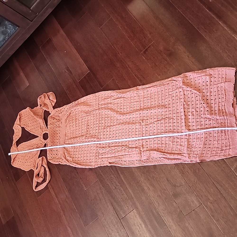 Crochet Center Ring Halter Coverup Dress, Sepia. Large - Picture 11 of 13